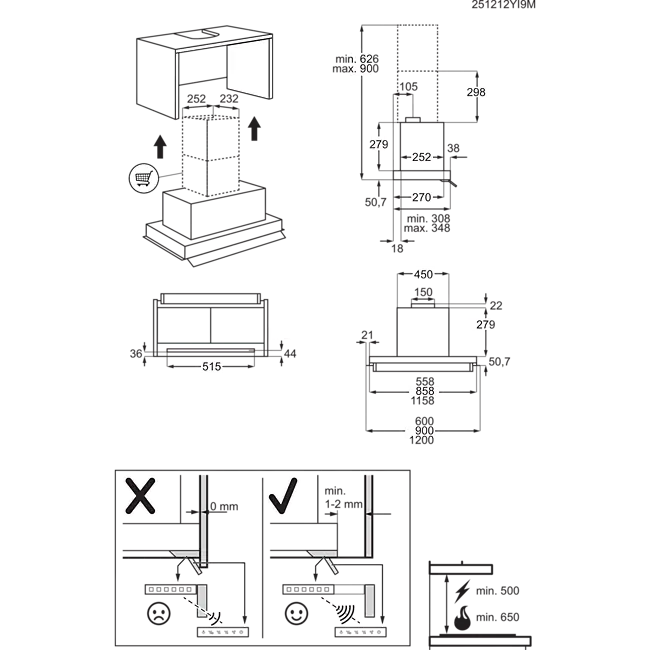 Размери на абсорбатор AEG GDE686HB – 60 см ширина