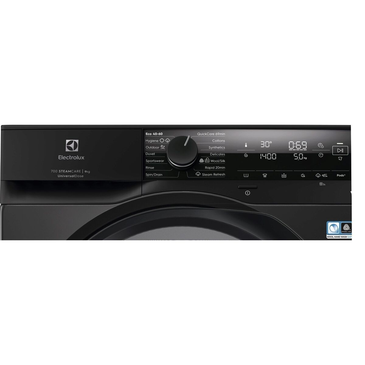 Контролен панел на пералня Electrolux EW7FG4492UDE с QuickCare 69 min и SteamRefresh