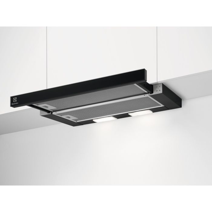 Черен телескопичен абсорбатор Electrolux LFP326FB с изтеглен панел и включено осветление